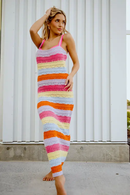 Millie Stripe Crochet Midi Dress