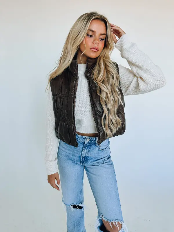 Brown Pleather Puffer Vest-78425