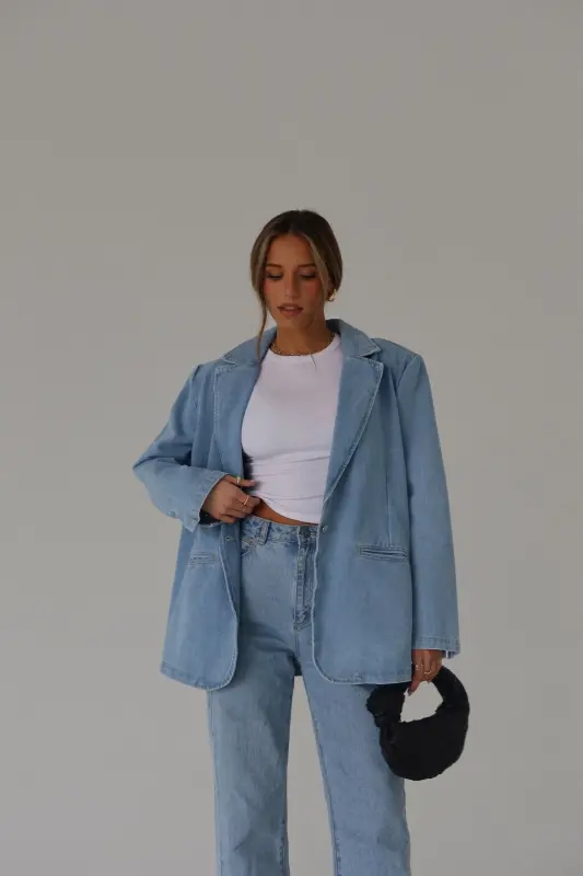 Heather Oversized Denim Blazer