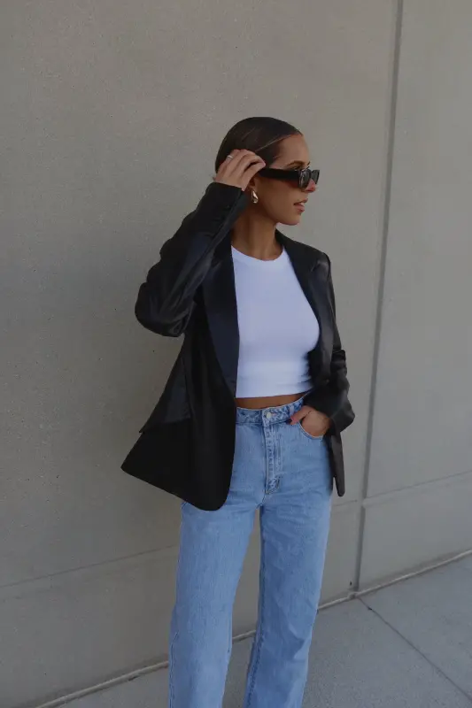 Rene Leather Fitted Blazer