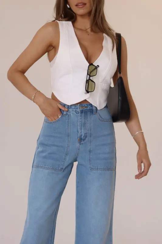 Aviana Denim Vest In White