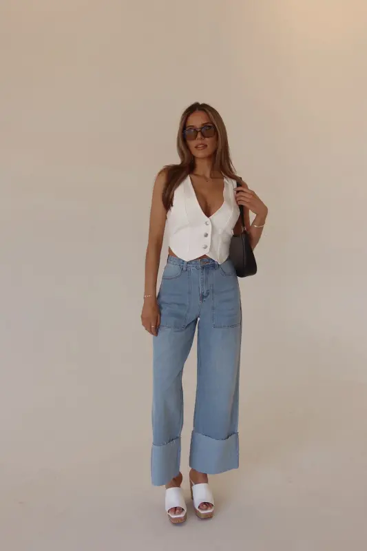 Aviana Denim Vest In White