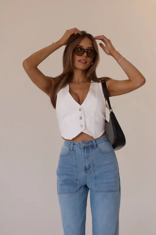 Aviana Denim Vest In White