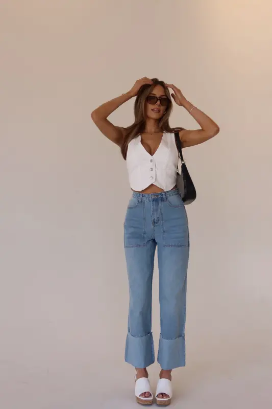 Aviana Denim Vest In White