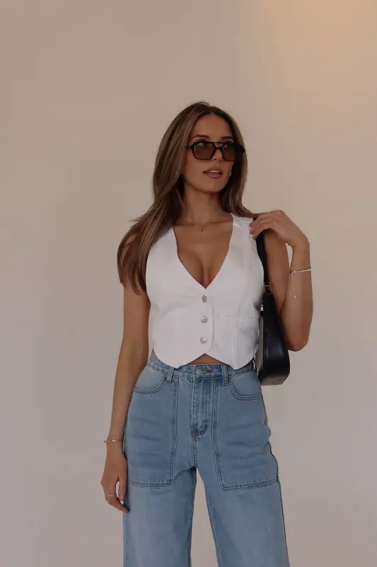 Aviana Denim Vest In White