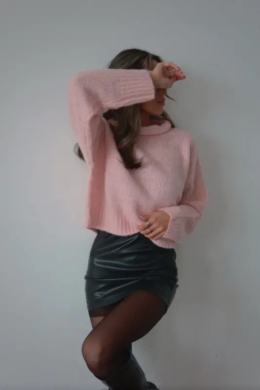 Tenley Textured Turtleneck In Blush-96463