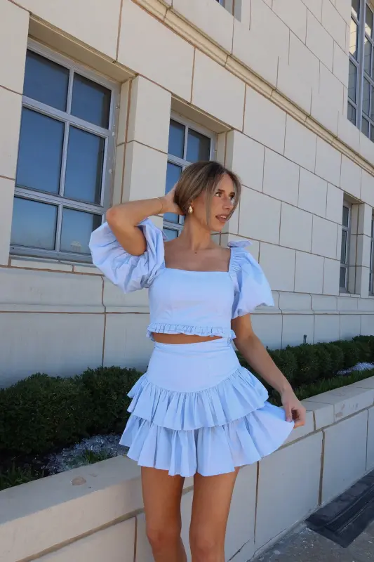 Zoe Puff Sleeve Crop Top And Skirt Set-100709