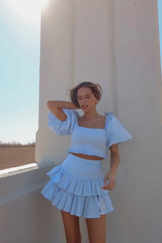 Zoe Puff Sleeve Crop Top And Skirt Set